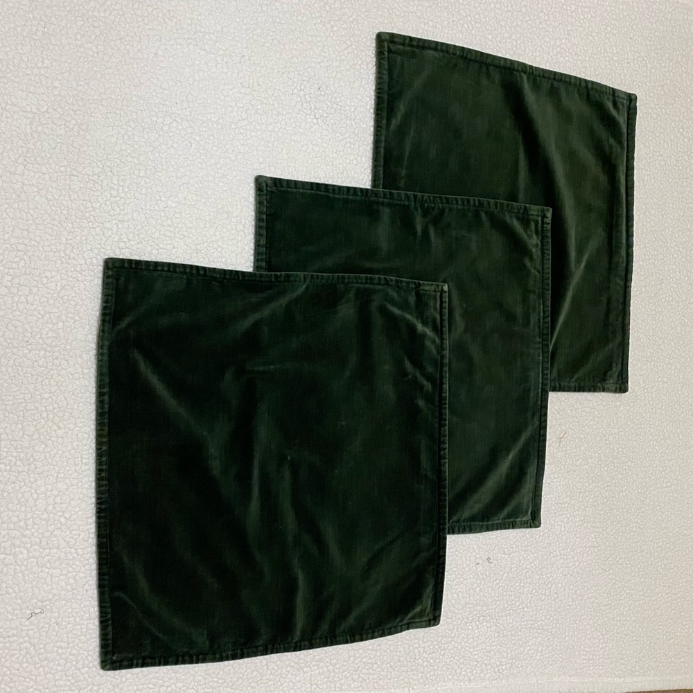 Pottery Barn Hunter green velvet pillow covers, 20” x 20” very good condition